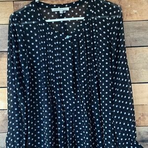 Daniel Rainn M Blouse Sheer Polka Dot Roll Tab Sleeve Pleated Front Romantic
